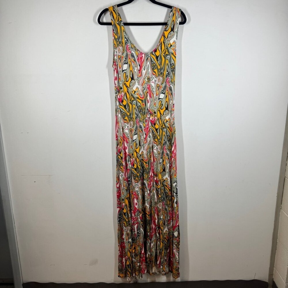 Abstract Maxi Dress Size S/M Multicolor Sleeveless Flowy Greek Summer Boho - Picture 11 of 13